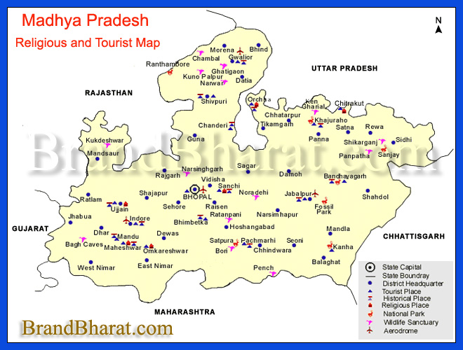 Religious and Tourist Map Madhya Pradesh