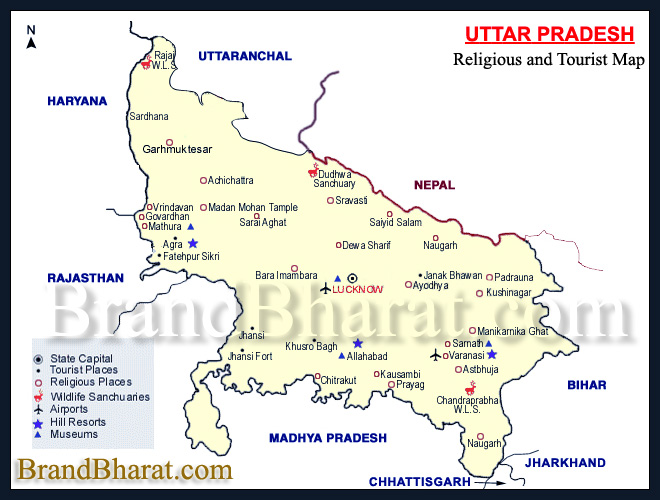 Uttar Pradesh Religious and Tourist Map